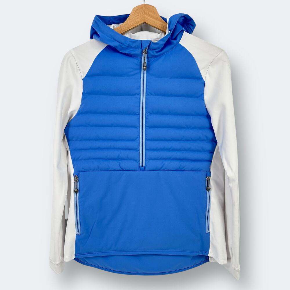 Peter Millar Womens Hooded Merge Pullover Golf Jacket Size Small Blue White